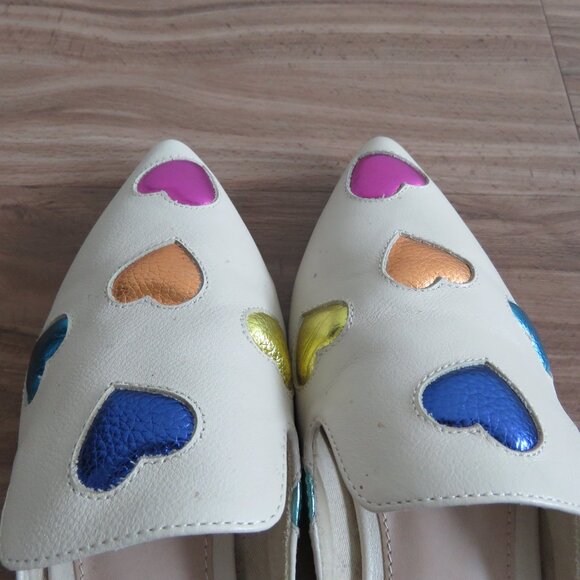 KURT GEIGER Otter Love White Rainbow Heart Flat Mules in Bone Leather Sz US 7 - Picture 9 of 13